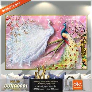 Tranh 2 chim công đẹp cao cấp tphcm