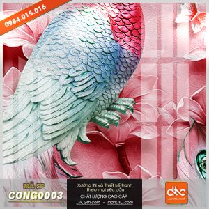 Tranh chim công đua sắc bên hoa đẹp