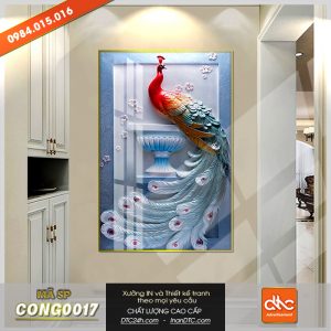 Tranh chim công 3d treo tường