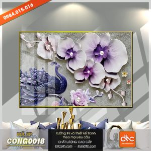 Tranh chim công và hoa lan