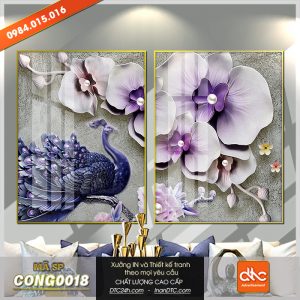 Tranh chim công và hoa lan 1
