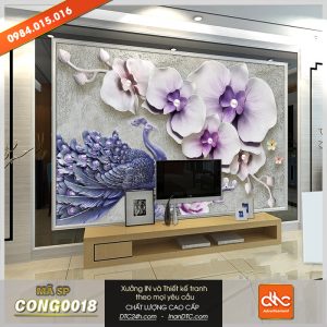 Tranh chim công và hoa lan 2