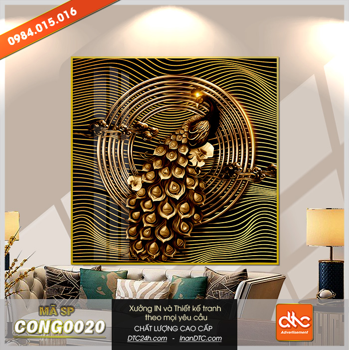 Tranh chim công vàng sang trọng Tranh chim công vàng sang trọng