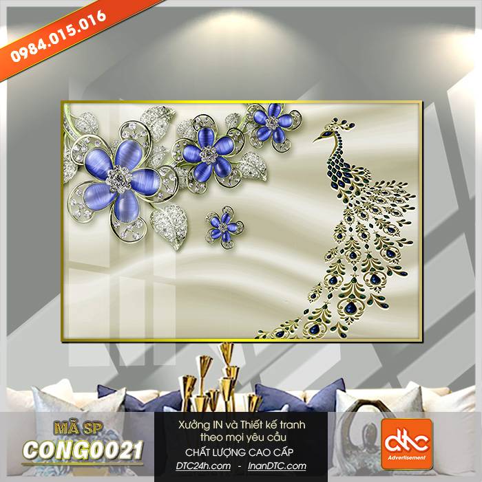 Tranh chim công giả đá đẹp Tranh chim công giả đá đẹp