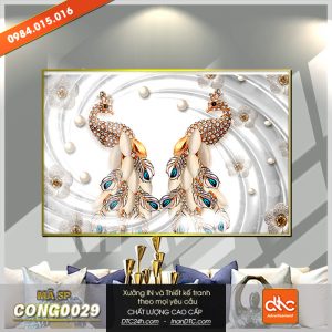 Tranh đôi chim công giả đá 3d