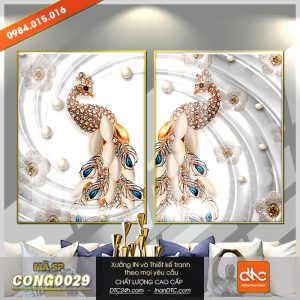 Tranh đôi chim công giả đá 3d 2