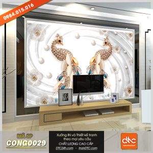 Tranh đôi chim công giả đá 3d 3